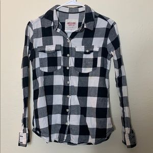 Black and white flannel button down shirt